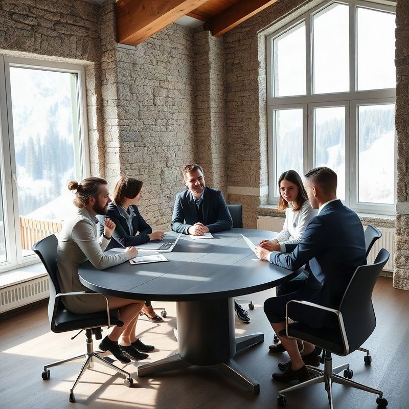 Small professional advisory team in a bright Central European office